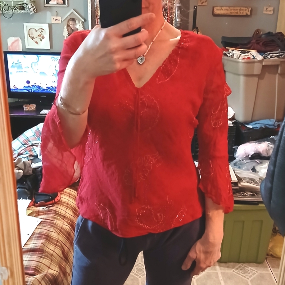 🎈 MUST BUNDLE! Ann Carson🎈BUY 1 GET 1 FREE🎈V-neck Top Sz L